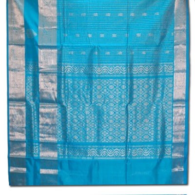 "Ananda blue color Venkatagiri Cotton Silk Saree -HSNM-56 - Click here to View more details about this Product